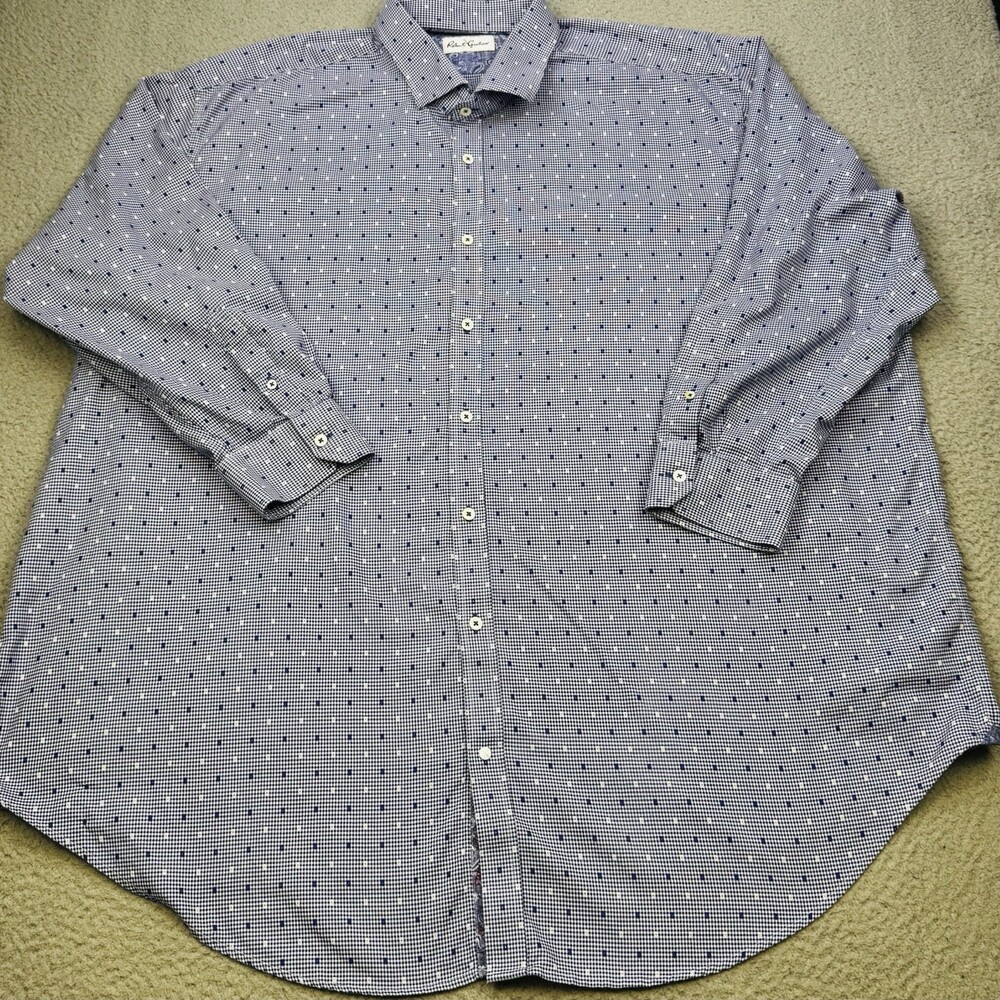 ROBERT GRAHAM X Shirt Mens 50 Blue White Check Geometric Designer Dress Casual